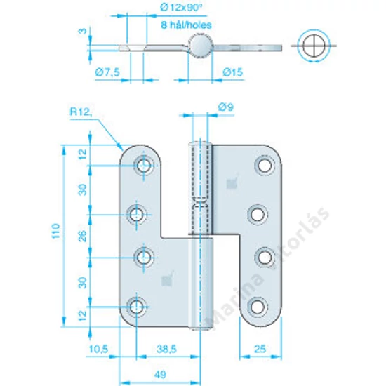 Zsanér 98*82mm inox jobb