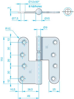 Zsanér 98*82mm inox jobb